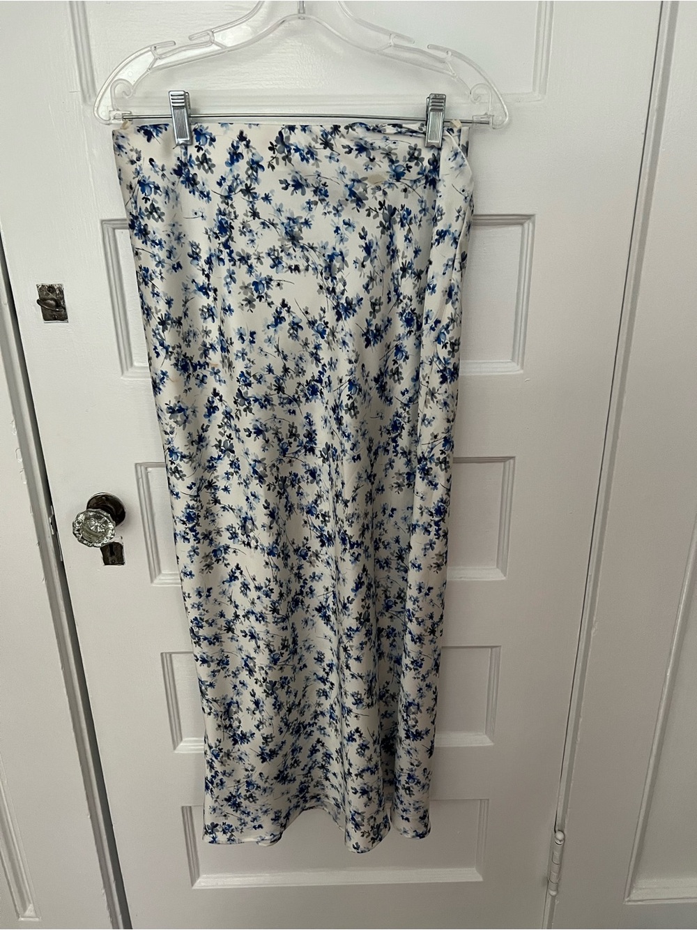 Zara White Midi Skirt with Blue Floral Print